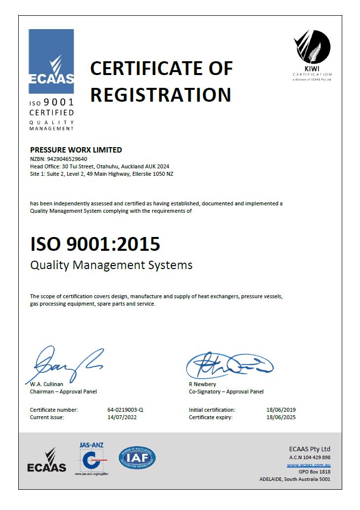 Pressure Worx ISO9001:2015 Certificate Of Registration